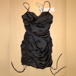 ALL FOR YOU Lace Trim Satin Mini Dress